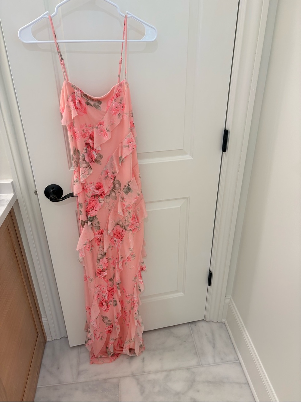 Fab’rik Pink Floral Ruffle Bodycon Maxi Dress